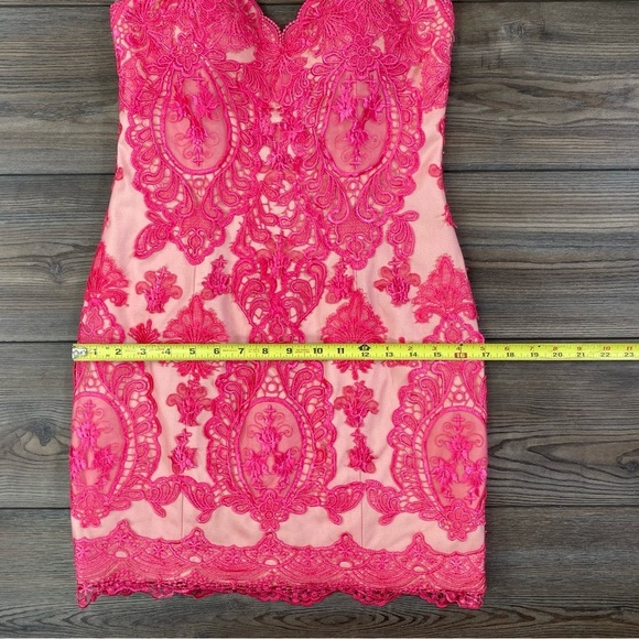 JVN by Jovani Bonny Dress Pink Crochet Lace Beige Sheer Cocktail Mini - Picture 11 of 13